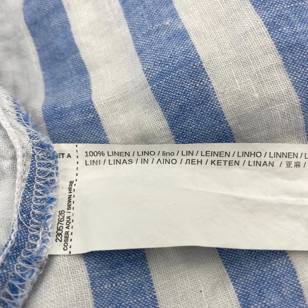 Mango Linen Dress Womens XXS Blue White Striped Button Down Midi Casual - Picture 7 of 9